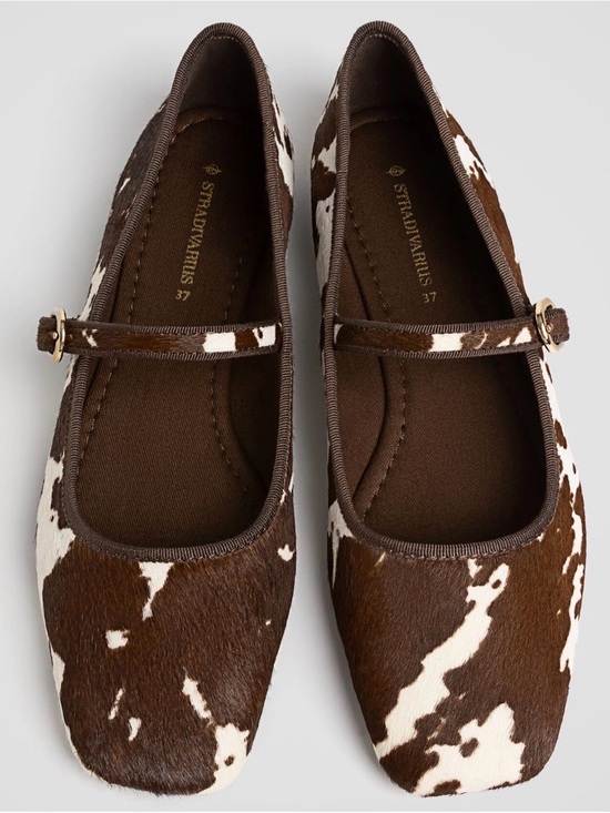stradivarius Shoes - Real Leather Cow Print Flats - size 7